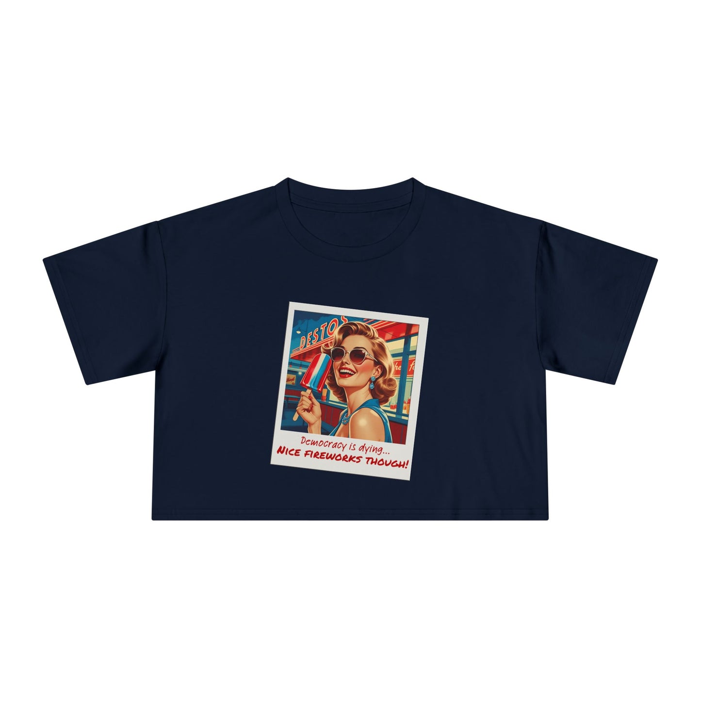 **"Nice Fireworks Though" Cropped Tee – Dystopia Never Looked So Good