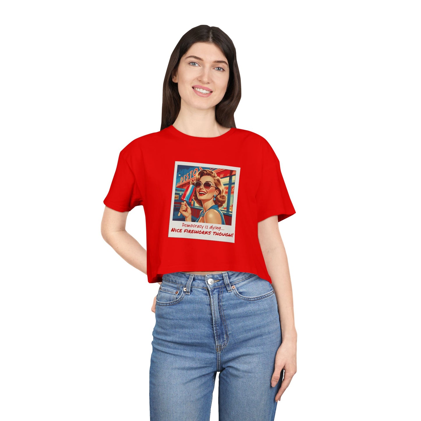 **"Nice Fireworks Though" Cropped Tee – Dystopia Never Looked So Good