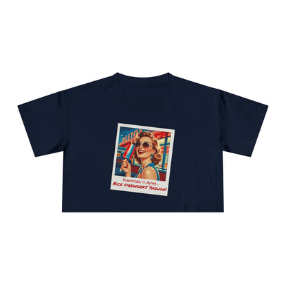 **"Nice Fireworks Though" Cropped Tee – Dystopia Never Looked So Good