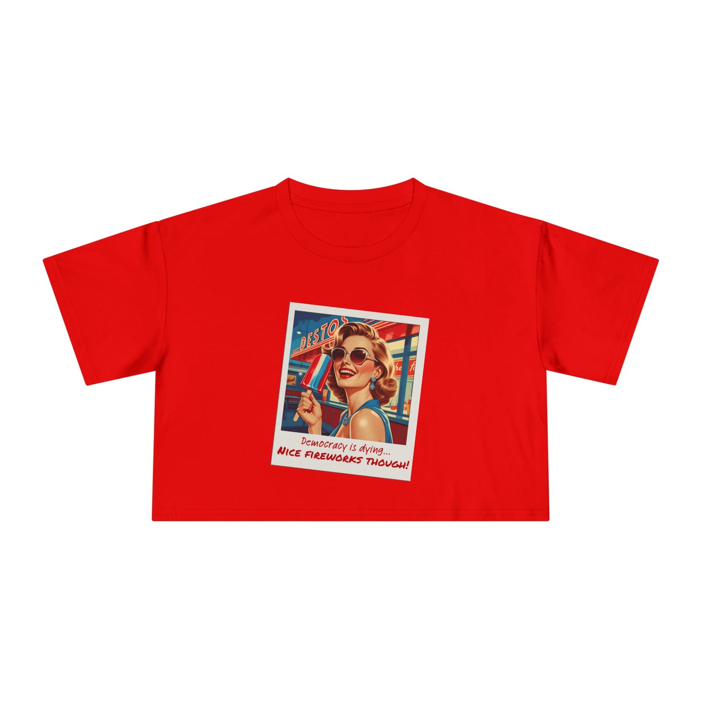 **"Nice Fireworks Though" Cropped Tee – Dystopia Never Looked So Good